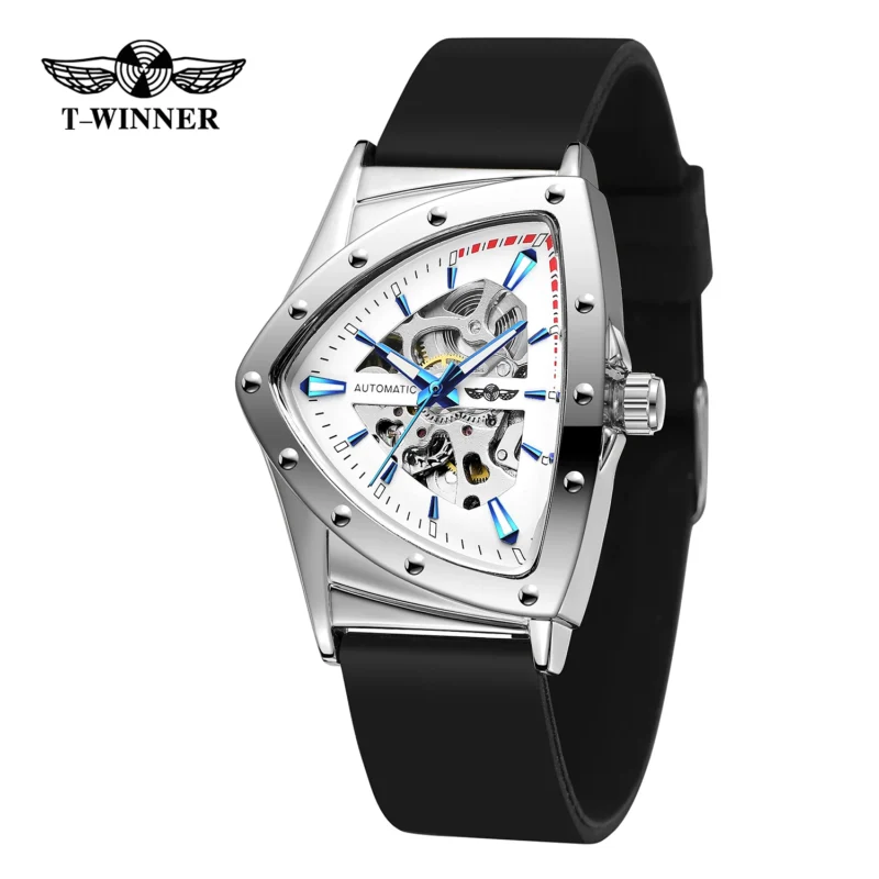 Triangle Skeleton Automatic Watch with Luminous Dial and Luxury Rubber Strap - Image 7