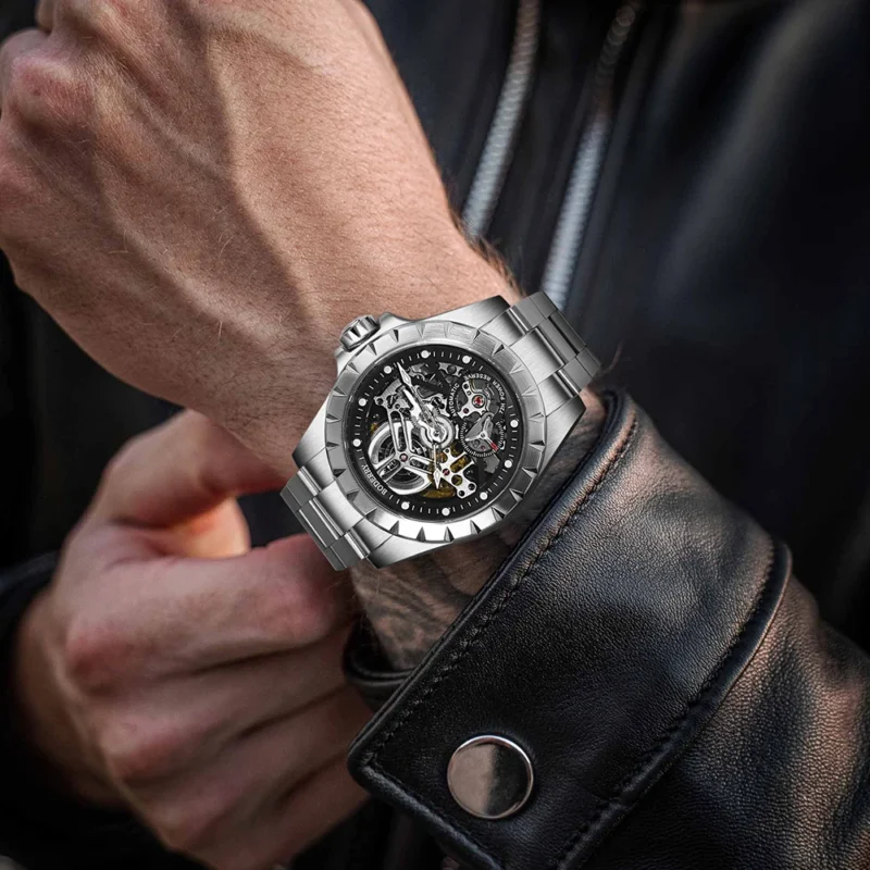 Skeleton Automatic Mechanical Watch with Stainless Steel Case and Luminous Display - Image 6