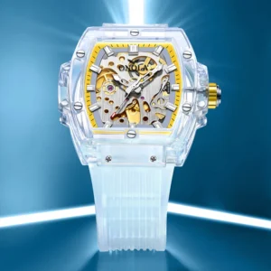 Transparent Skeleton Automatic Mechanical Watch with Plastic Case and 3Bar Water Resistance