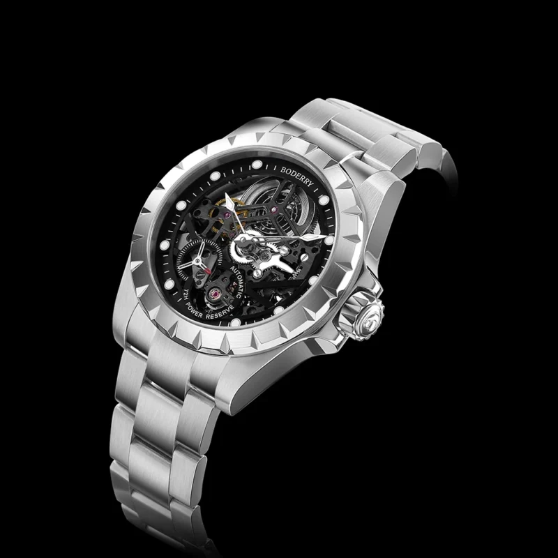 Skeleton Automatic Mechanical Watch with Stainless Steel Case and Luminous Display - Image 5