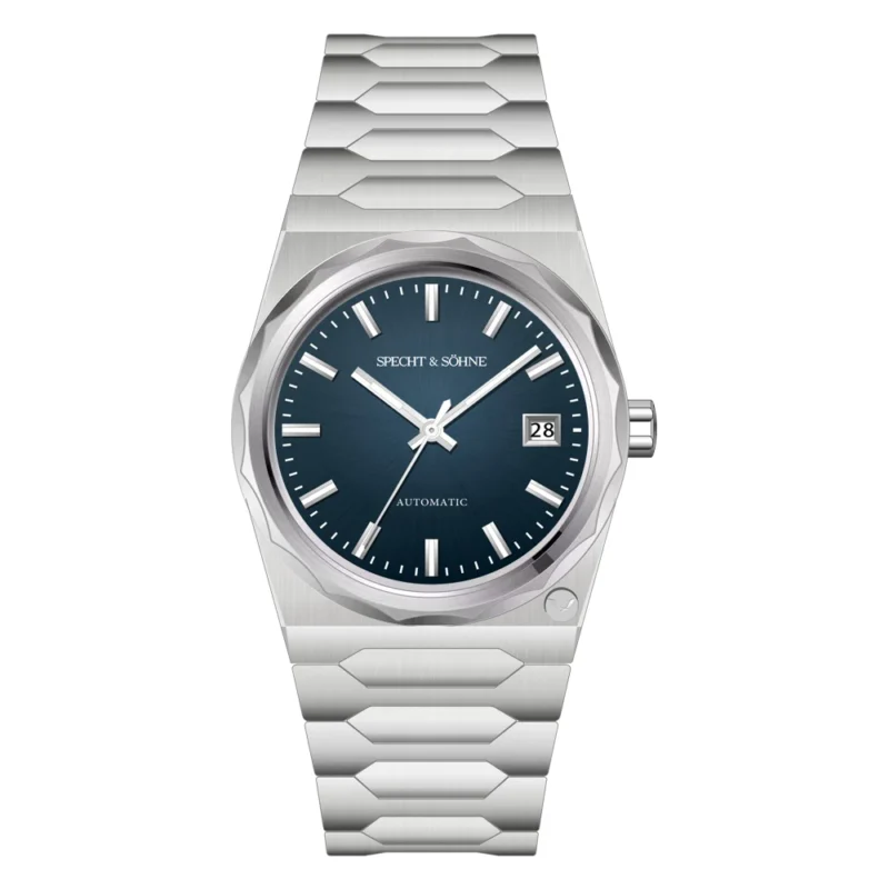 Elegant Blue Dial Automatic Watch with Sapphire Crystal and Stainless Steel Bracelet - Image 7