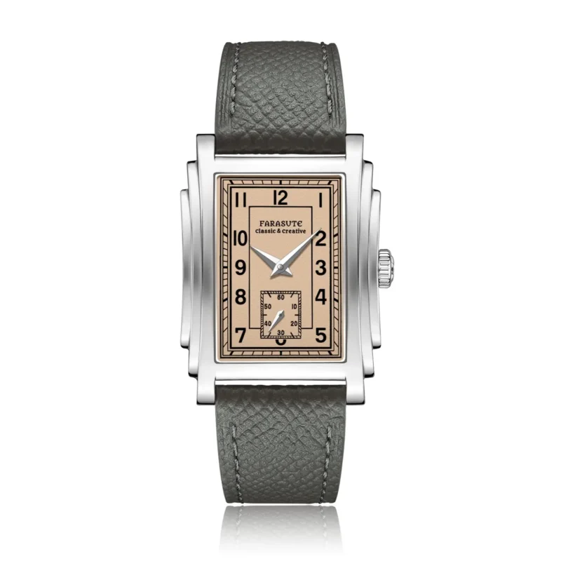 Elegant Square Manual Wind Mechanical Watch with Sapphire Crystal and Leather Strap - Image 7