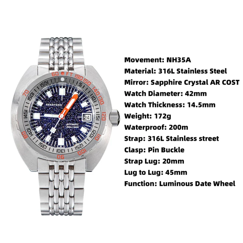 Professional Automatic Dive Watch with Sapphire Crystal and Stainless Steel Bracelet - Image 6