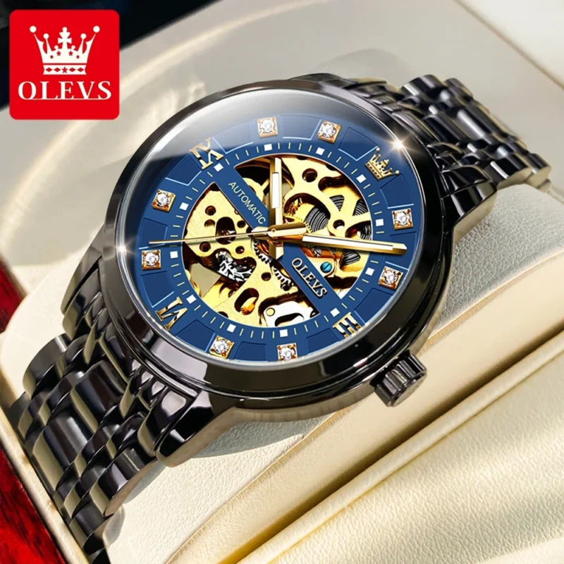 Skeleton Automatic Mechanical Watch with Luminous Dial and Stainless Steel Bracelet - Image 9
