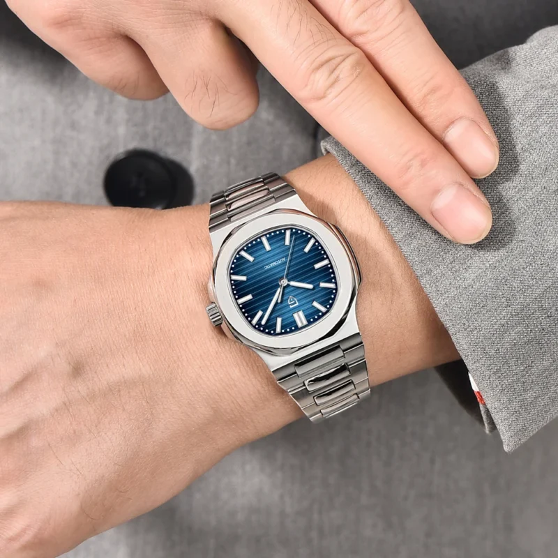 Luxury Tonneau Automatic Watch with Sapphire Crystal and Stainless Steel Bracelet - Image 3