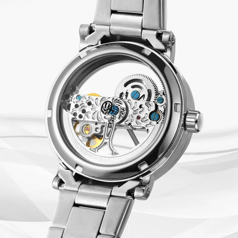 Skeleton Tourbillon Automatic Watch with Luminous Dial and Stainless Steel Bracelet - Image 6