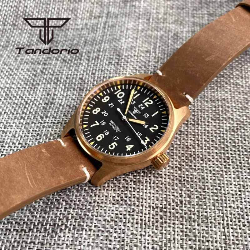 Bronze Automatic Dive Watch 200M Water Resistant with Sapphire Crystal and Leather Strap - Image 5