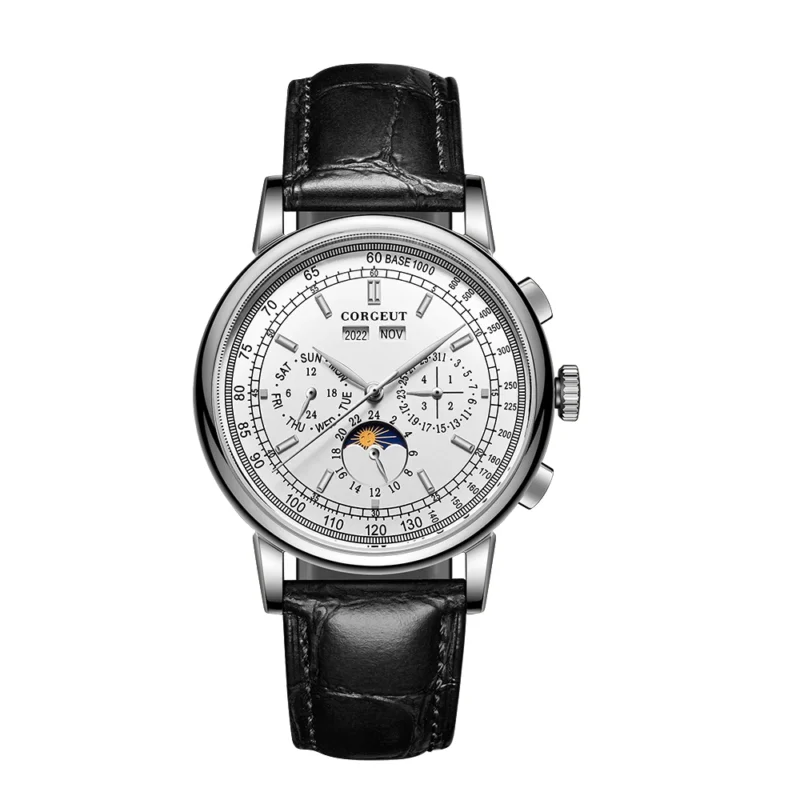 Luxury Moonphase Automatic Watch with Multi-Calendar Display and Genuine Leather Strap - Image 9