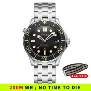 Professional Automatic Dive Watch with Sapphire Crystal and Mesh Bracelet 200M Water Resistant