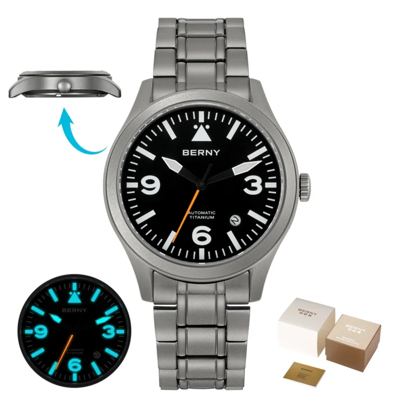 Professional Pilot Automatic Titanium Watch with Sapphire Crystal and Super Luminous Dial - Image 14