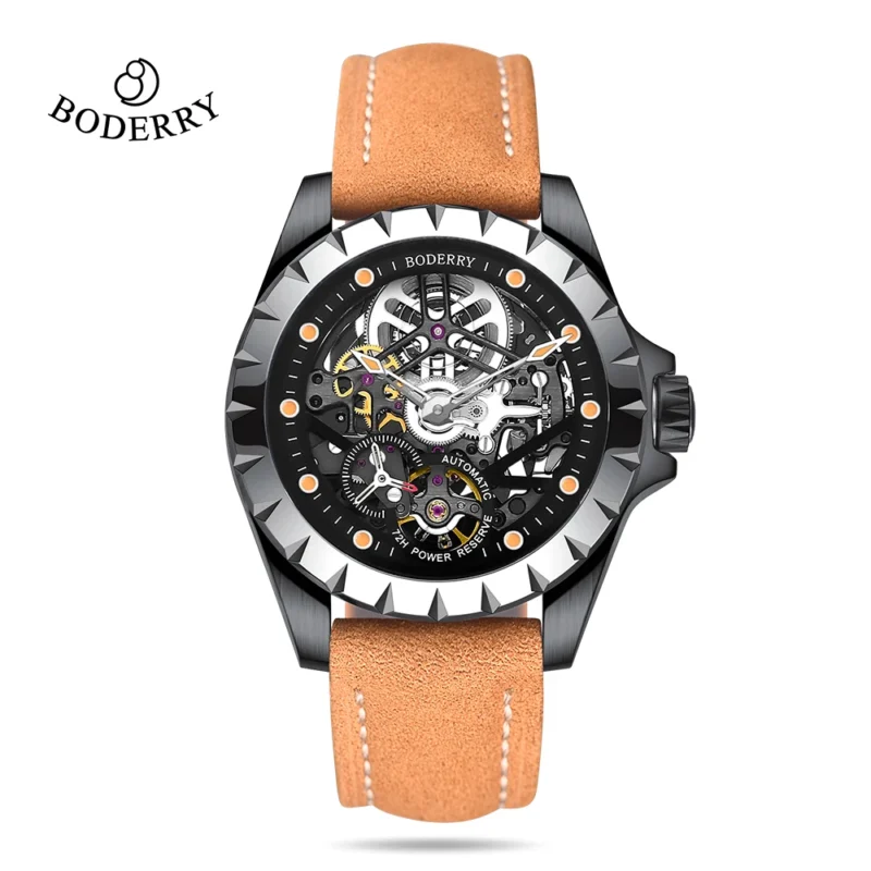 Skeleton Automatic Mechanical Watch with Stainless Steel Case and Luminous Display - Image 9