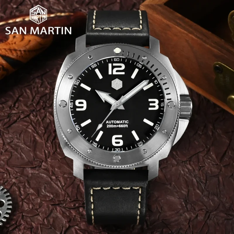 Professional Dive Automatic Watch with Sapphire Crystal and Leather Strap - Image 2