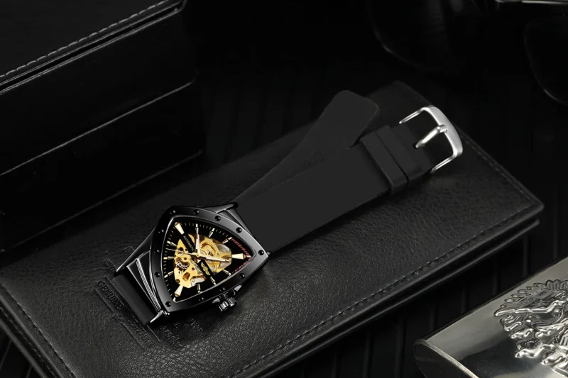 Triangle Skeleton Automatic Watch with Luminous Dial and Luxury Rubber Strap - Image 5