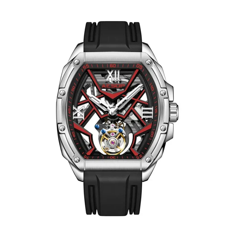 Luxury Skeleton Tourbillon Manual Wind Watch with Sapphire Crystal and Rubber Strap - Image 9