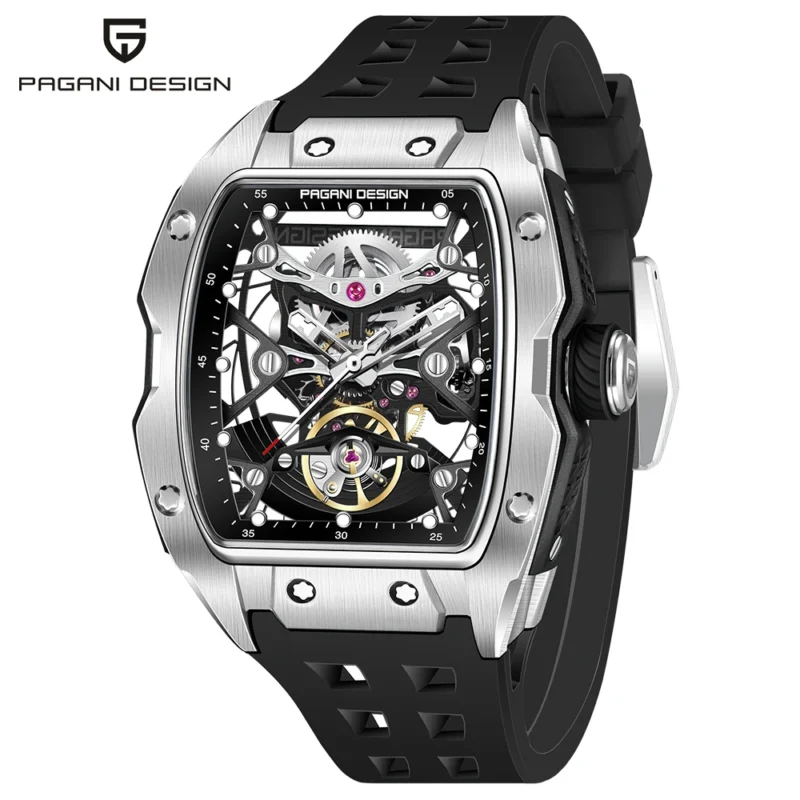 Luxury Skeleton Automatic Watch with Sapphire Crystal and Rubber Strap - Image 8