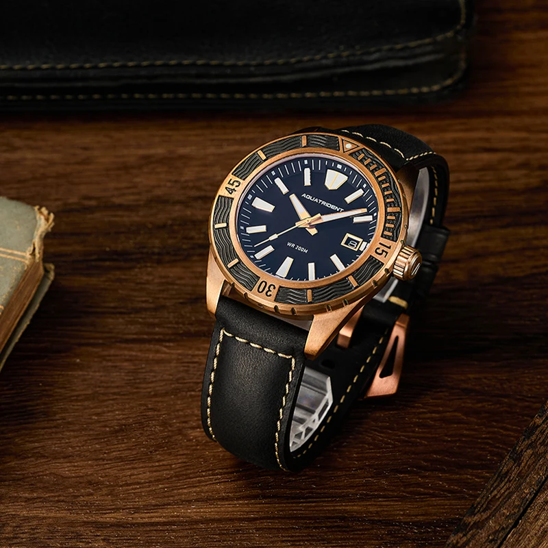 Side profile of bronze watch demonstrating diameter-to-thickness proportion