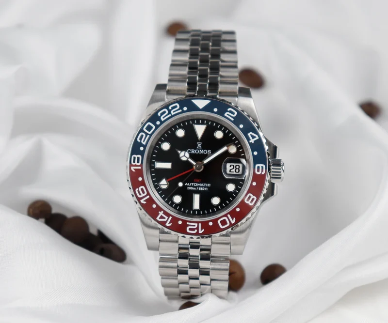 Luxury GMT Automatic Watch with Bidirectional Ceramic Bezel and Stainless Steel Bracelet - Image 2