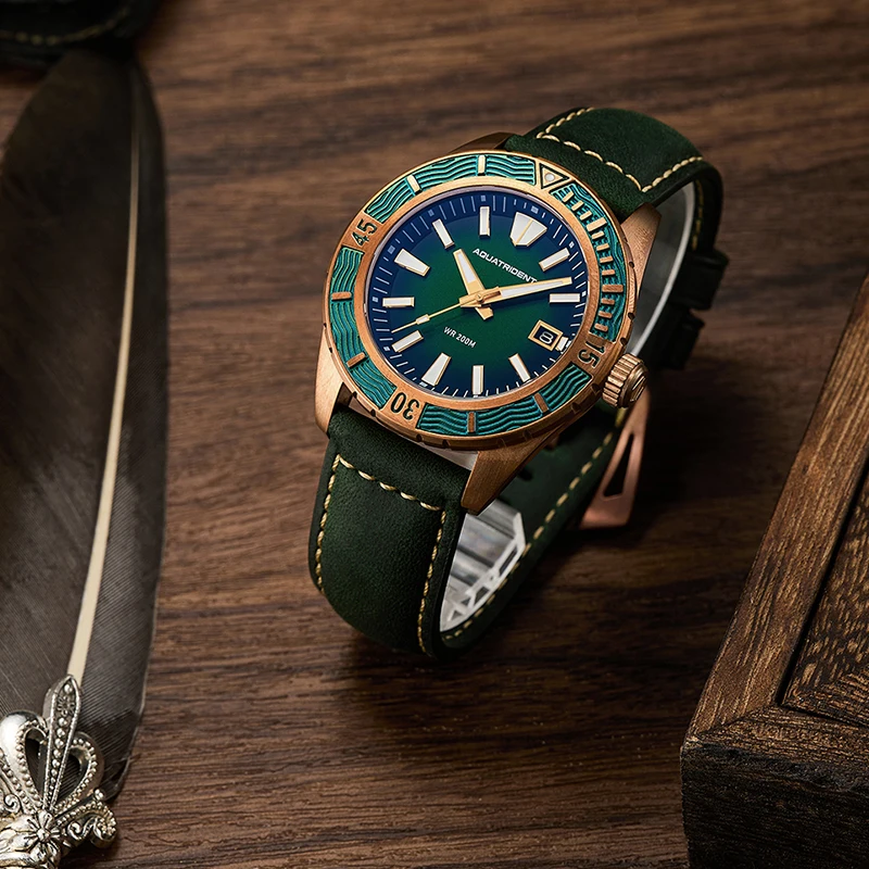Modern field watch with bronze case and sapphire crystal