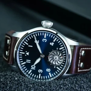 Vintage Pilot Manual Wind Watch with Sapphire Crystal and Leather Strap