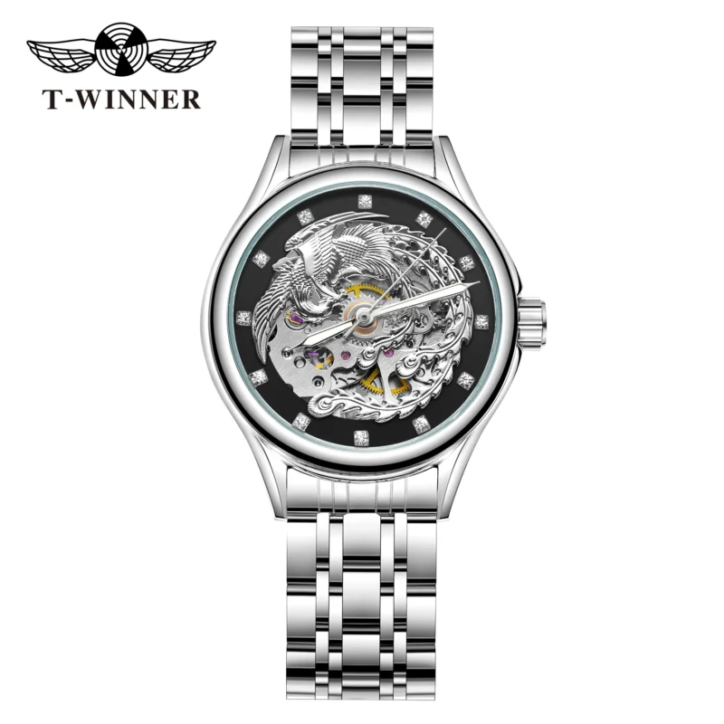 Luxury Skeleton Automatic Ladies Watch with Diamond Dial and Stainless Steel Bracelet - Image 10