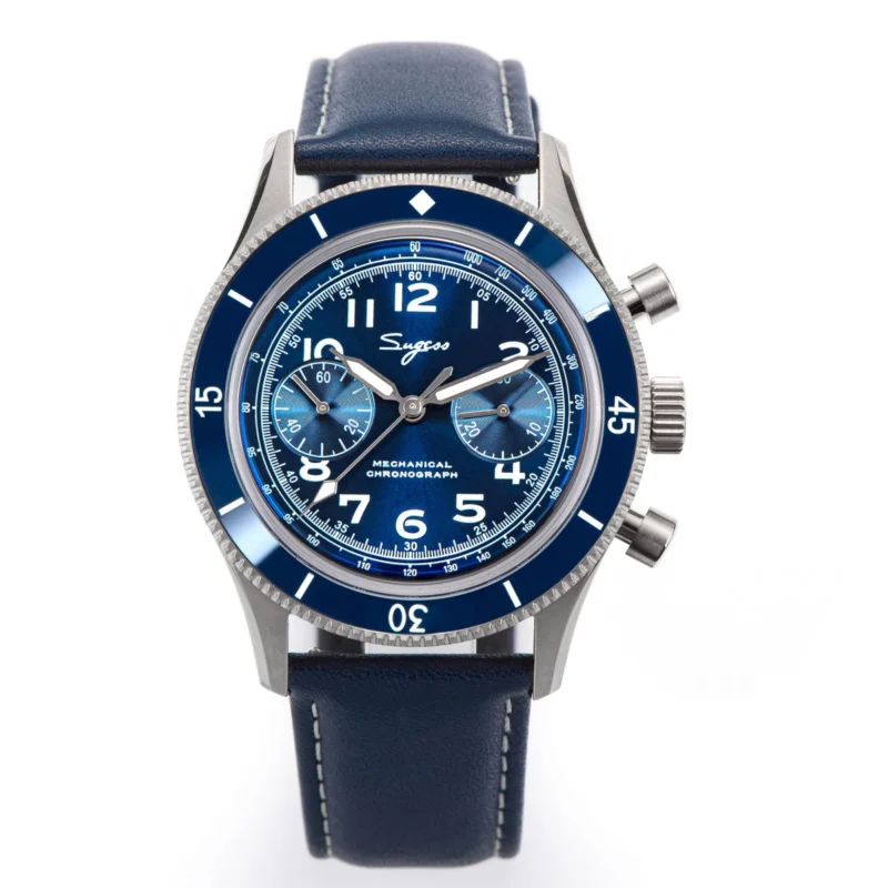 Pilot Chronograph Hand-Wind Mechanical Watch with Skeleton Display and Leather Strap - Image 9