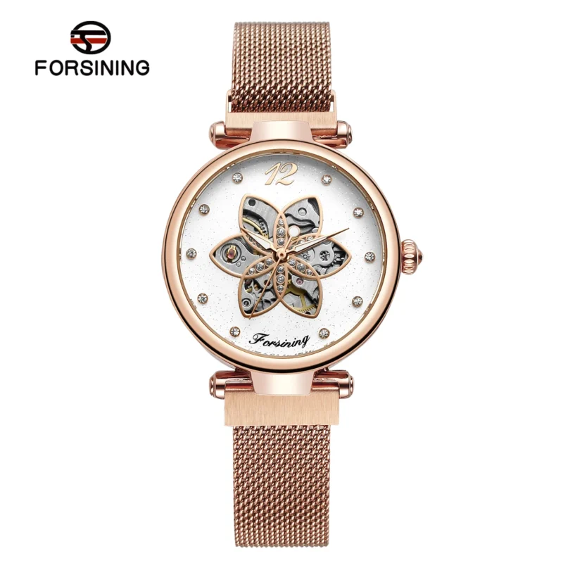Starry Sky Open Heart Automatic Watch with Rose Gold Case and Stainless Steel Bracelet - Image 10