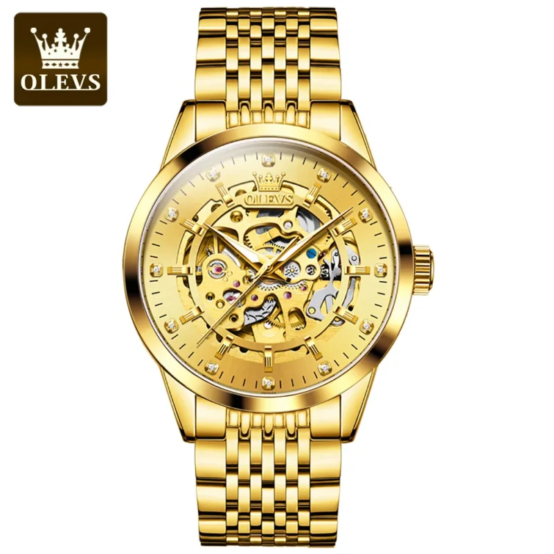 Luxury Skeleton Automatic Watch with Stainless Steel Case and Luminous Display - Image 3