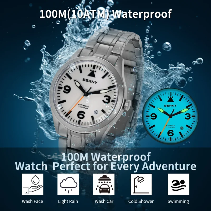 Professional Pilot Automatic Titanium Watch with Sapphire Crystal and Super Luminous Dial - Image 3