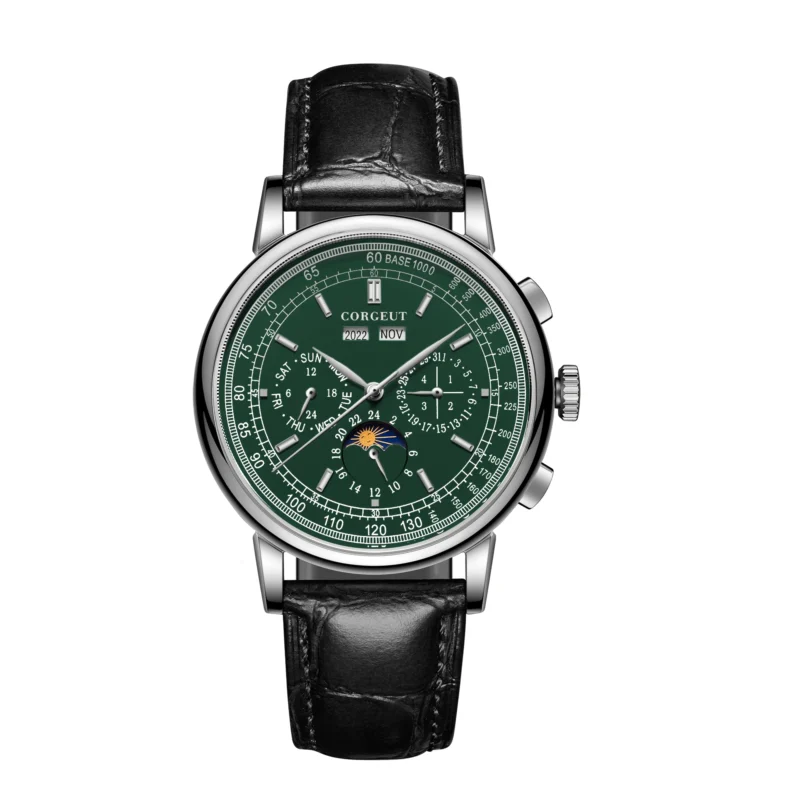 Luxury Moonphase Automatic Watch with Multi-Calendar Display and Genuine Leather Strap - Image 10