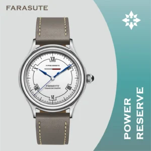 Luxury Oval Manual Wind Watch with Salmon Dial, Power Reserve, and Genuine Leather Strap