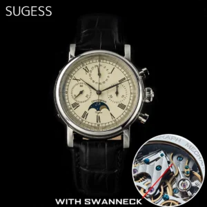 Luxury Mechanical Chronograph Watch with Moonphase Calendar and Swan Neck Movement