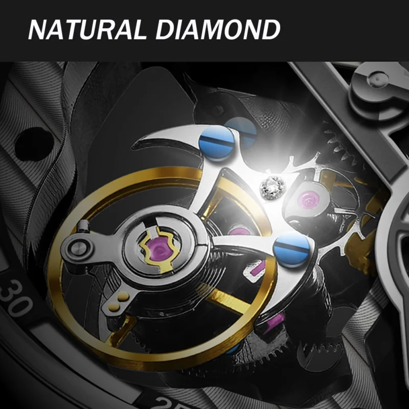Luxury Flying Tourbillon Skeleton Mechanical Watch with Sapphire Crystal and Leather Strap - Image 4