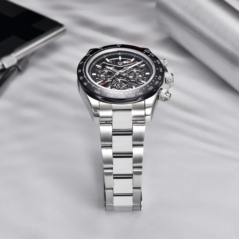 PAGANI DESIGN Luxury Automatic Dive Watch with Rainbow Bezel and Stainless Steel Bracelet - Image 5