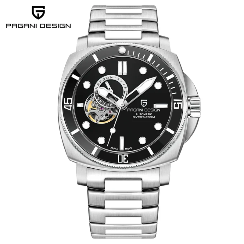 Square Automatic Dive Watch Seiko NH39A Movement Sapphire Crystal 656ft Water Resistant Steel Bracelet - Image 8