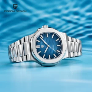 Luxury Tonneau Automatic Watch with Sapphire Crystal and Stainless Steel Bracelet