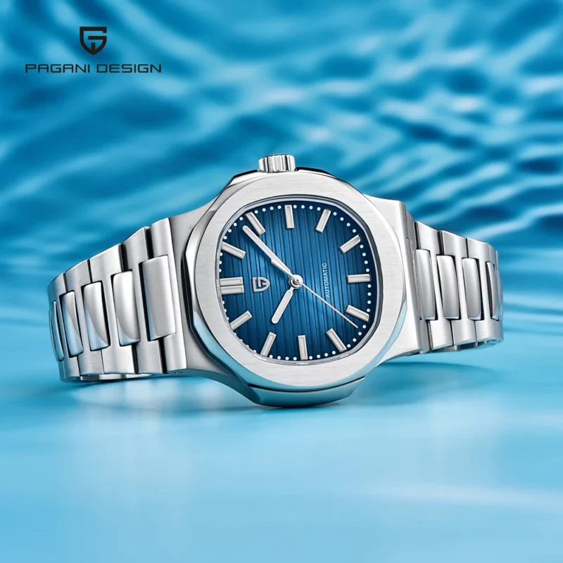 Luxury Tonneau Automatic Watch with Sapphire Crystal and Stainless Steel Bracelet