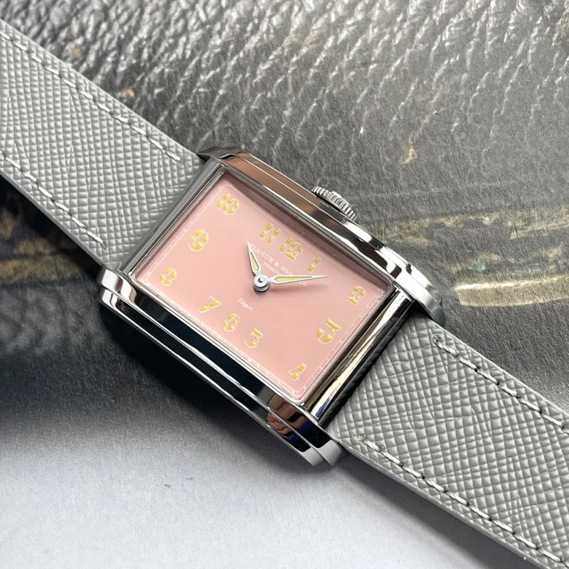 Rectangular Automatic Watch with Sapphire Crystal and Leather Strap - Image 9