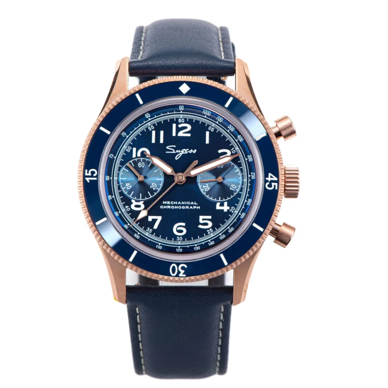 Pilot Chronograph Hand-Wind Mechanical Watch with Skeleton Display and Leather Strap - Image 7