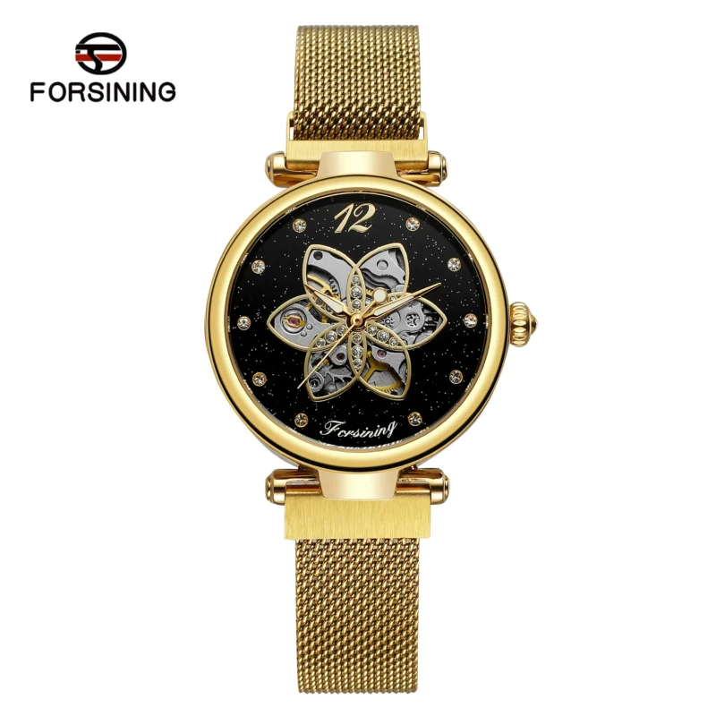 Starry Sky Open Heart Automatic Watch with Rose Gold Case and Stainless Steel Bracelet - Image 9