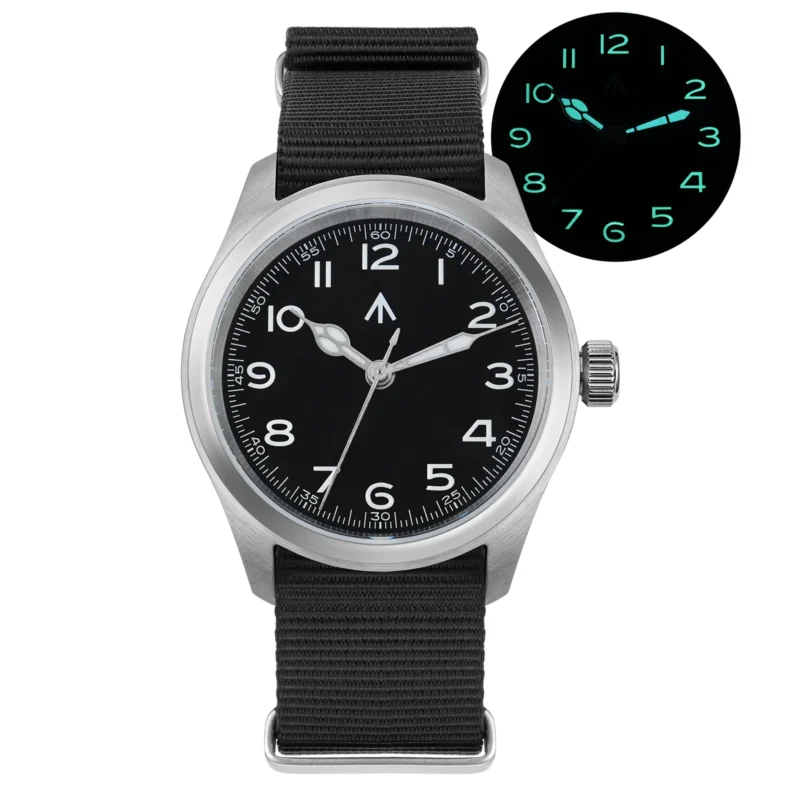 Military Vintage Quartz Field Watch with Double Sapphire Crystal and 10Bar Water Resistance - Image 9