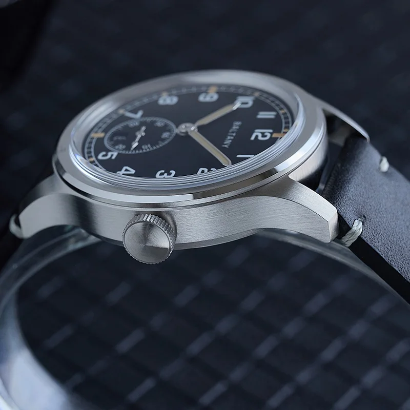 Military-style pilot watch with clear arabic numerals similar to navigational timepieces