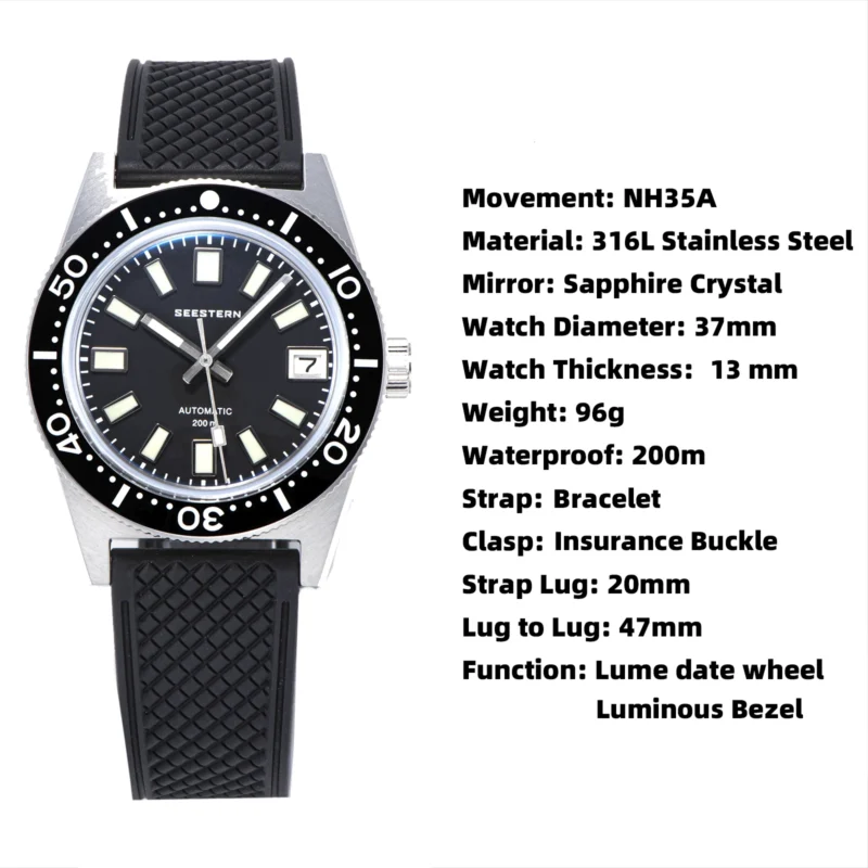 Professional Automatic Dive Watch 200M with Sapphire Crystal and Ceramic Bezel - Image 6