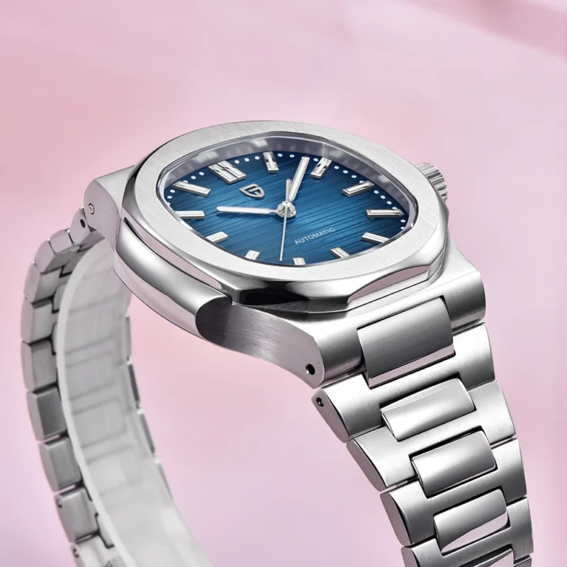 Luxury Tonneau Automatic Watch with Sapphire Crystal and Stainless Steel Bracelet - Image 5