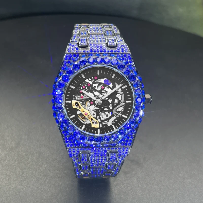 Luxury Skeleton Tourbillon Automatic Watch with Diamond Accents and Green Dial - Image 9