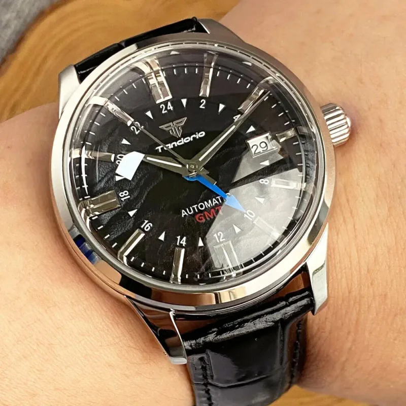 Desert Texture GMT Automatic Watch with 200m Water Resistance and Leather Strap - Image 21
