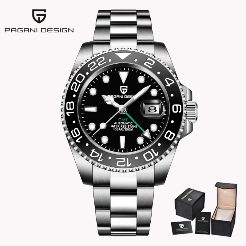 GMT Automatic Watch with Left Crown Sapphire Crystal and Stainless Steel Bracelet - Image 15