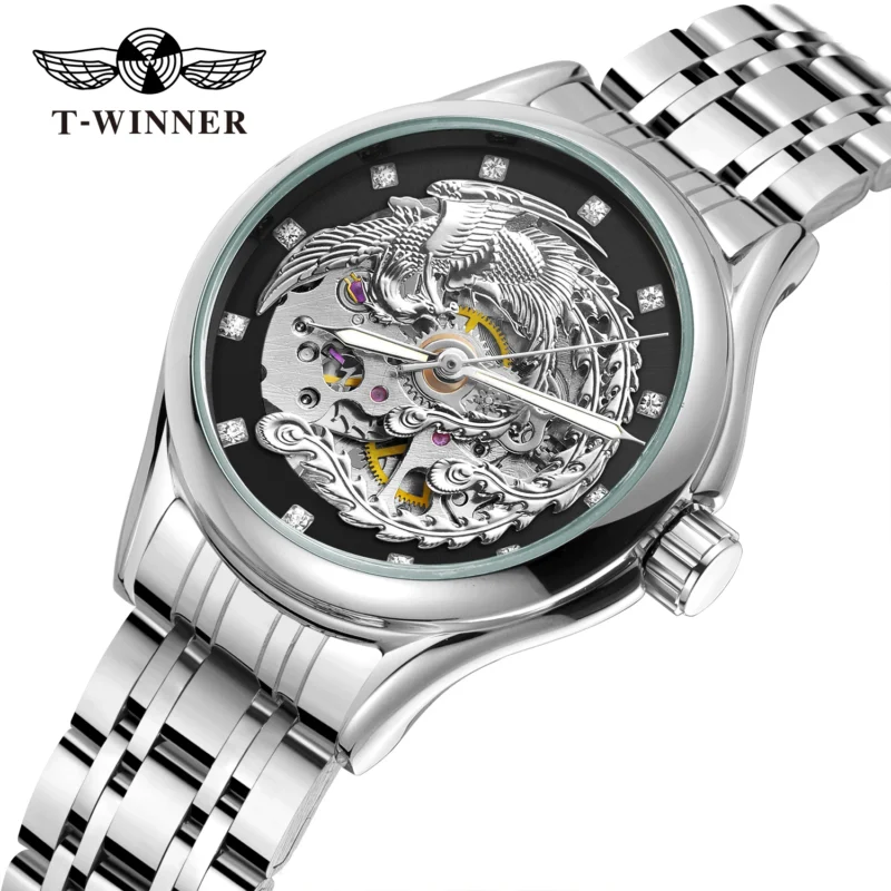 Luxury Skeleton Automatic Ladies Watch with Diamond Dial and Stainless Steel Bracelet - Image 6