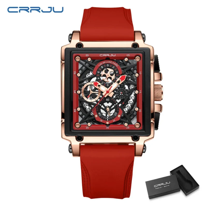 Square Chronograph Quartz Watch with Hollow Design and Silicone Strap - Image 11