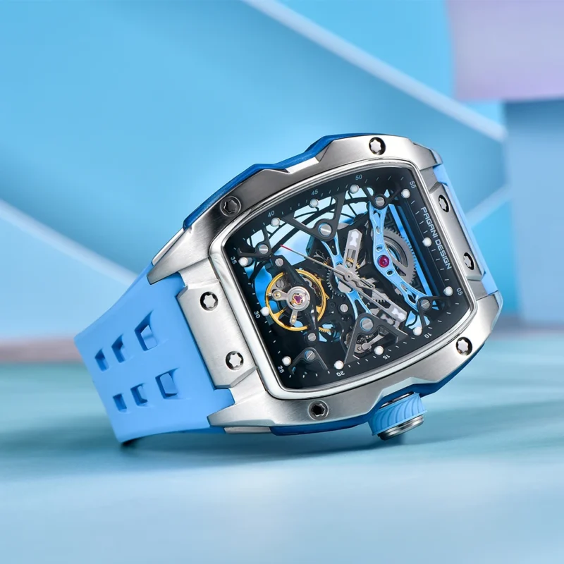 Luxury Skeleton Automatic Watch with Sapphire Crystal and Rubber Strap - Image 3