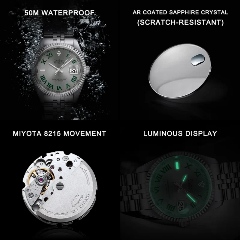 Classic Business Automatic Watch with Sapphire Crystal and Stainless Steel Bracelet - Image 6